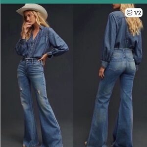 NWT Pilcro Anthropologie The Supermodel Distressed Raw Hem Flare Size 27